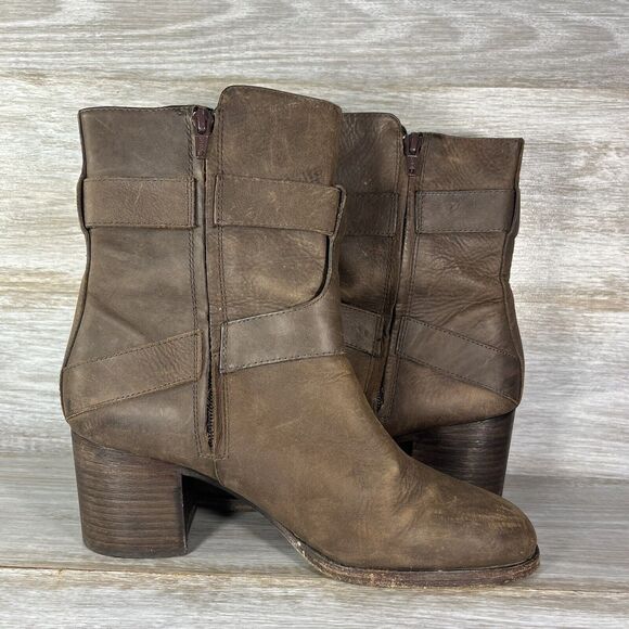 Lauren Ralph Lauren GEN Brown Nubuck Leather Ankle Boot Buckle Strap Size 9.5 - Picture 8 of 10